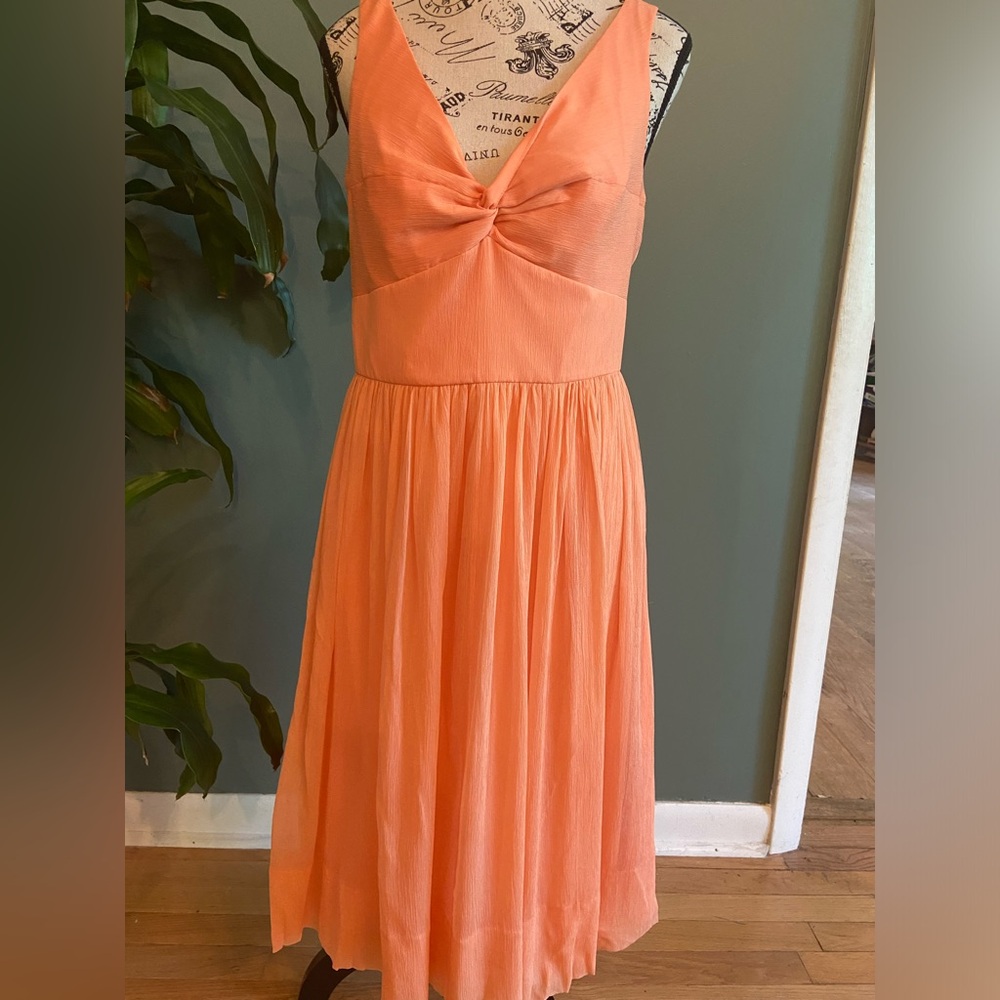 Orange sherbert colored silk crepe twist front hcrew cocktail dress